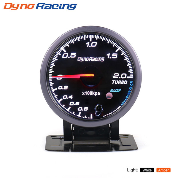 Dynoracing 60MM Black Face turbo boost gauge Amber/White backlight 0-200 KPA with peak Function Car meter