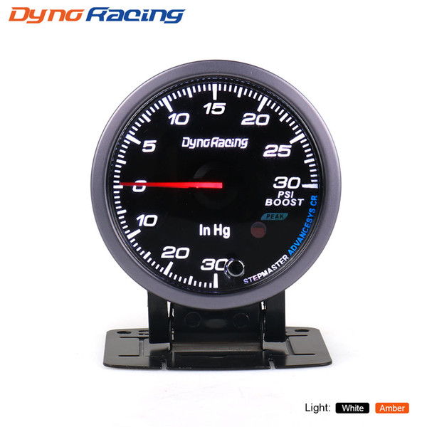 Dynoracing 60MM Black Face Turbo Boost gauge Amber/White LED 30~30 Psi Boost Gauge with peak Function Car meter