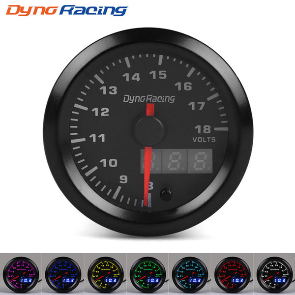 Dynoracing 52MM Dual Display Voltmeter 7colors Led Volt Gauge 8-18V Voltage gauge Car meter with stepper motor Car meter