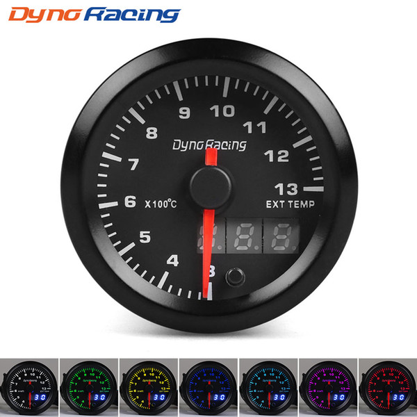 Dynoracing 2'' 52mm Dual Display Exhaust Gas Temp Gauge 7 colors Led 300-1300 Celsius EGT EXT Gauge with Stepper Motor