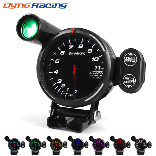 Dynoracing 80MM Tachometer RPM Gauge High Speed stepper motor 7 Colors 0-11000 RPM Meter With Shift Light and Peak warning