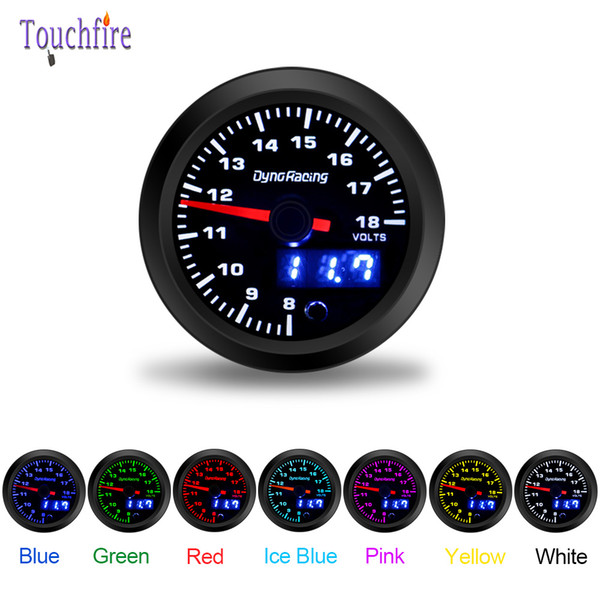 1PCS Auto 52MM 7 Colors Voltmeter Volt Gauge 8-18V Voltage gauge Car meter with stepper motor Car meter BX101501 12V