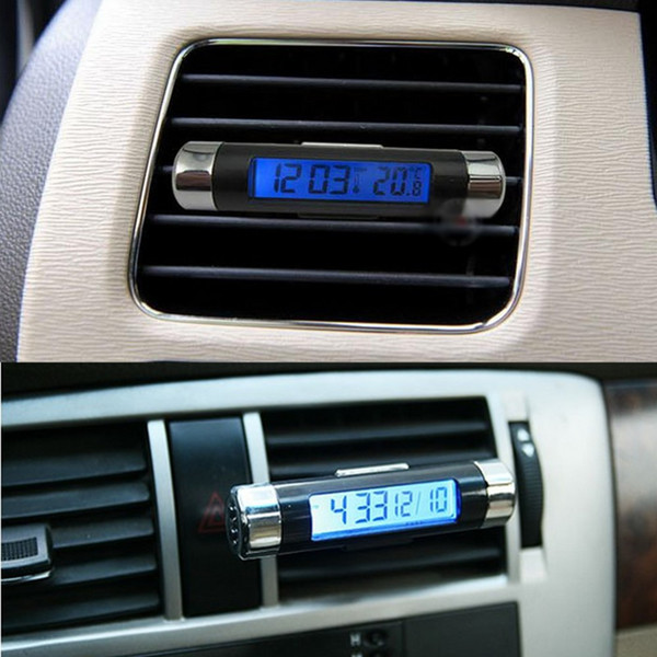 E74 New Hot Practical 2in1 Car LCD Clip-on Digital Backlight Automotive Thermometer Clock C45