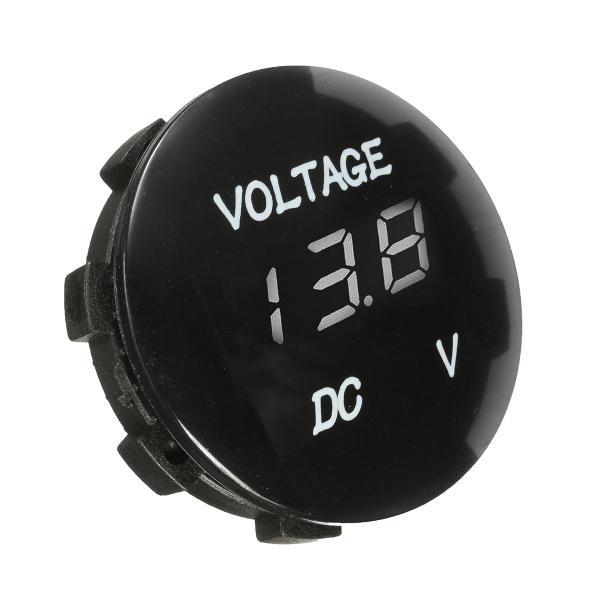 12V Motorcycle LED Digital Display Volt Meterr Waterproof Mini Round Panel Meter For Car Boat Yacht - Green