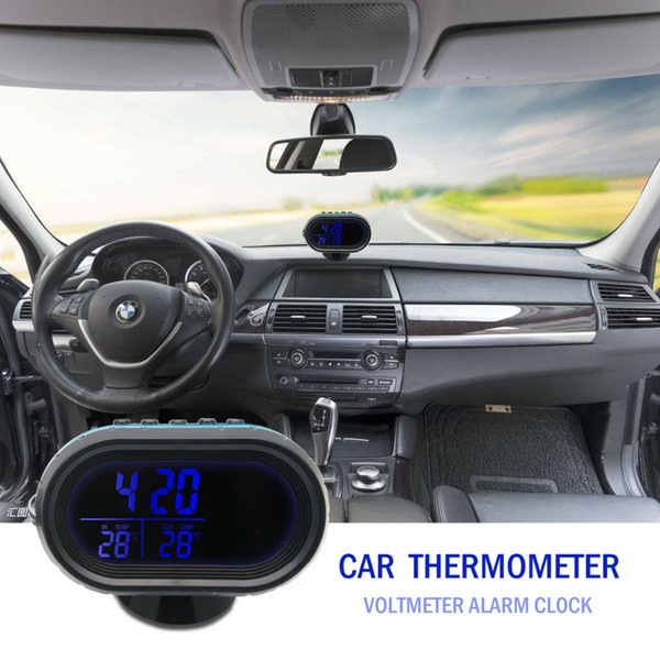 Car LCD Digital Thermometer Voltmeter Monitor Alarm Clock Car Power Plug 12V