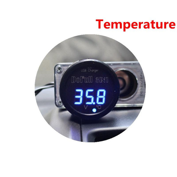 3 in 1 Blue LED Car Digital Battery Volt Meter Thermometer USB Charging Suitable for 12V and 24V Battery Free Shipping