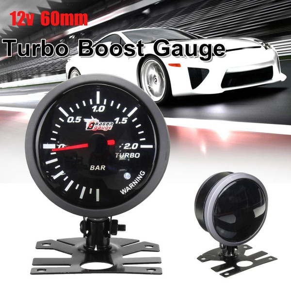 12V Car Motorcycle 60mm Black Face White Light LED 2.0 Bar Auto Turbo Boost Pressure Gauge