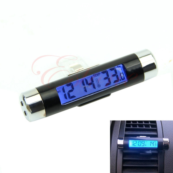 Hot 2in1 Car Auto LCD Backlight Clip-on Digital Automotive Thermometer New Clock wholesale