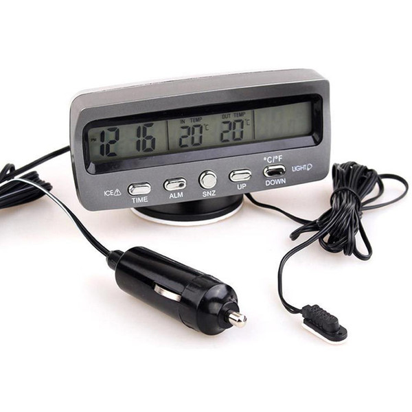 3-in-1 Multifunctional Car Clock Indoor Outdoor Thermometer Voltmeter Vehicle ABS Material Clock With LCD Display LED Backlit