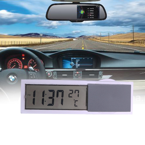 Auto Car 2in1 Mini Clock Automobiles Truck Digital LCD Horloge Thermometer w/ Suction Cup AG10 Button Cell Operated 90*27*15mm