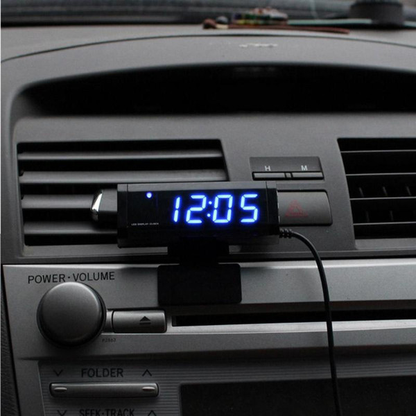 Universal Car Interior Digital Thermometer Digital Clock Blue LED Light Display Car Styling Accessories New