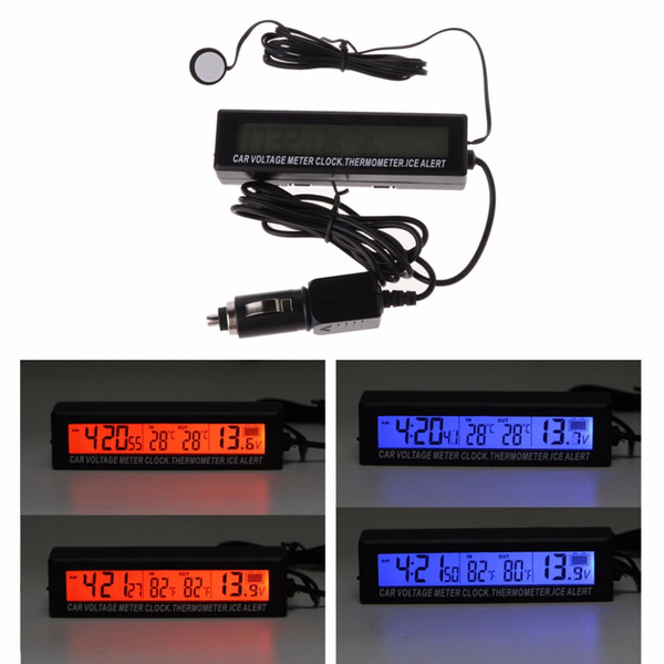 Auto Black Clock Car Voltage Digital LCD Car Temperature Thermometer Alarm Clock Dual Color High Quality C45