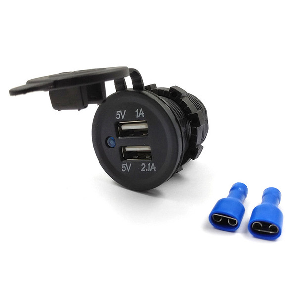 Car Motorcycle Dual USB Charger Cover for Auto Truck ATV Boat 12V-24V LED Dual USB Socket Mount Chargers Power Adapter