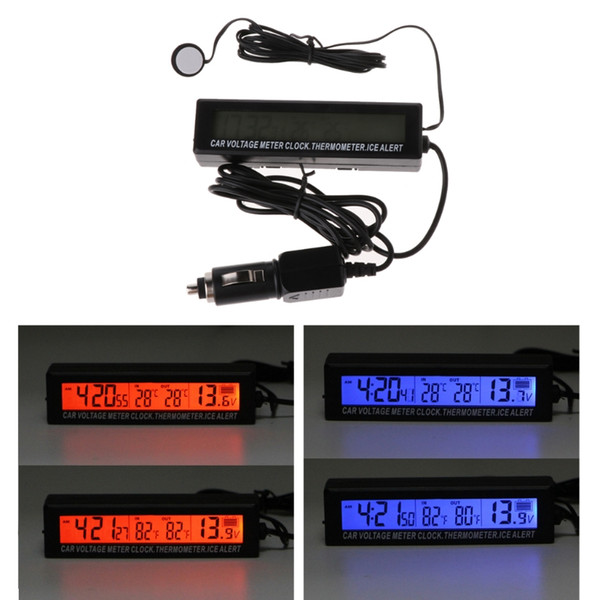 2022Auto Black Clock Car Voltage Car Digital Temperature Thermometer Alarm Clock-m18