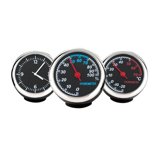 1pc Luminous Mechanical Clock Thermometer Hygrometer Clock Steel Core Pointer For Car Vehicle