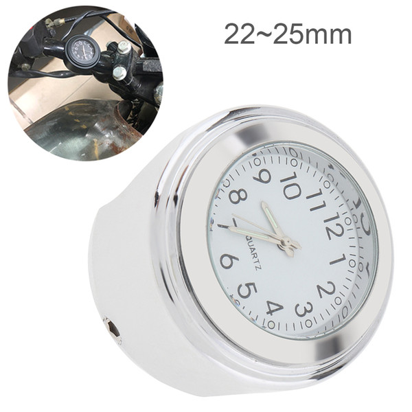 Motorcycle Clock Meter 22MM to 25MM Silver Metal Case Handlebar Timepiece Thermometer for Motorcycle Bike Electric Vehicle