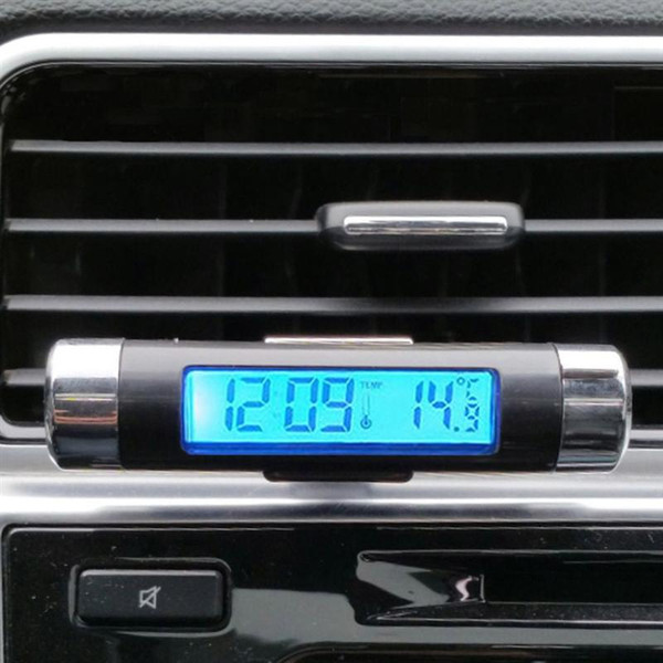 2 In 1 Car Temperature Thermometer Clock Blue Backlight LCD Clip On Digital Calendar Car Clock Auto Accessaries