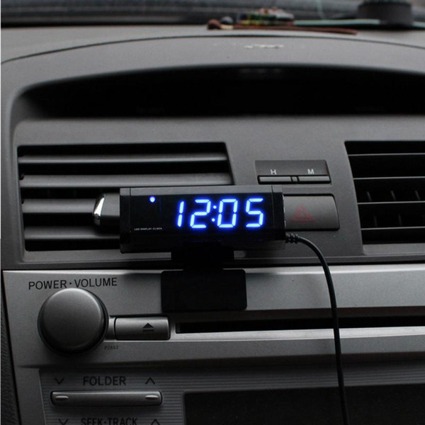 VODOOL Universal Car Interior Digital Thermometer Digital Clock Blue LED Light Display Car Styling Accessories