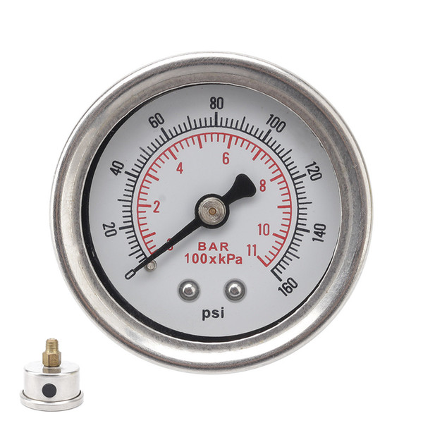 CNSPEED Fuel Pressure Gauge Liquid 0-160 psi Oil Press Gauge Fuel Gauge White Face Universal 1/8 NPT