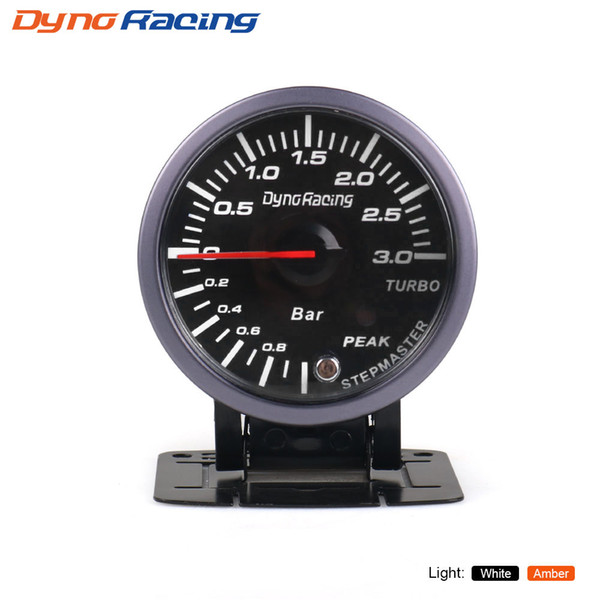 Dynoracing 2.5 Inch 60mm Car Turbo Boost Gauge 3 BAR White&Amber Dual Led Display With Peak Warning Car gauge Car meter BX101477