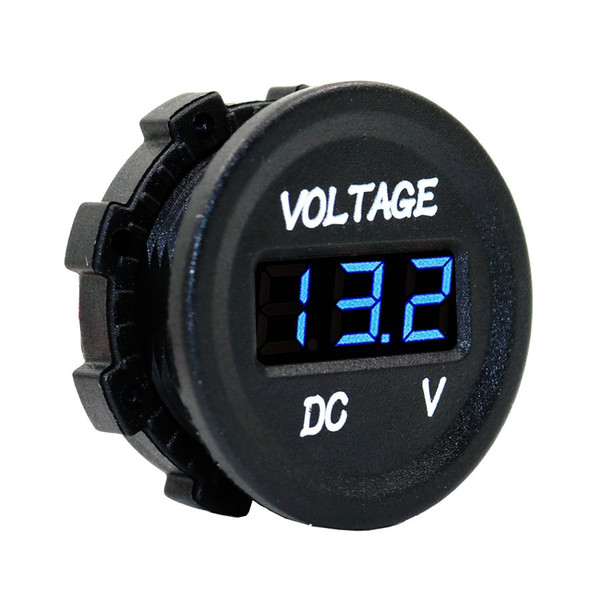 MOTOPOWER MP0610B DC 12V Voltmeter Waterproof for Boat Marine Vehicle Motorcycle Truck ATV UTV Car Camper Caravan Digital Round Panel - Blue