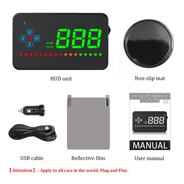 car HUD car head up display speedometer Overspeed alarm 3.5 inch screen display driving speed compass direction with Cigarette lighter