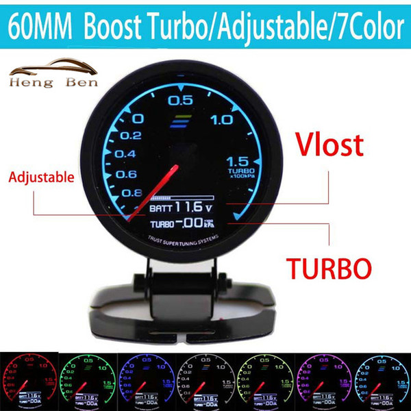 HB 7-Color-in- Gauge Turbo Boost Gauge GRedi 7 Light Colors LCD Display With Voltage Meter 60mm 2.5 Inch With Sensor Racing Gaug