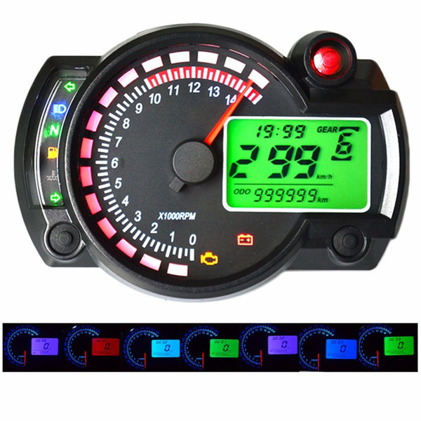 299 MPH/KPH 7 color Adjustable Motorcycle Tachometer Digital Speedometer LCD digital Odometer Universal For Motorcycle