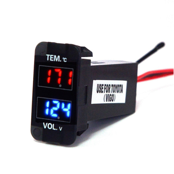 Digital Voltmeter Temperature Gauge 2 in 1 Voltage Temp Meter Red Blue LED Dual Display for Toyota VIGO Size 1.58*0.87inch