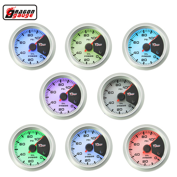 Dragon gauge 52MM 7 Color blacklight Auto Car Oil Pressure gauge Meter Gauge with Sensor for 0~100 PSI