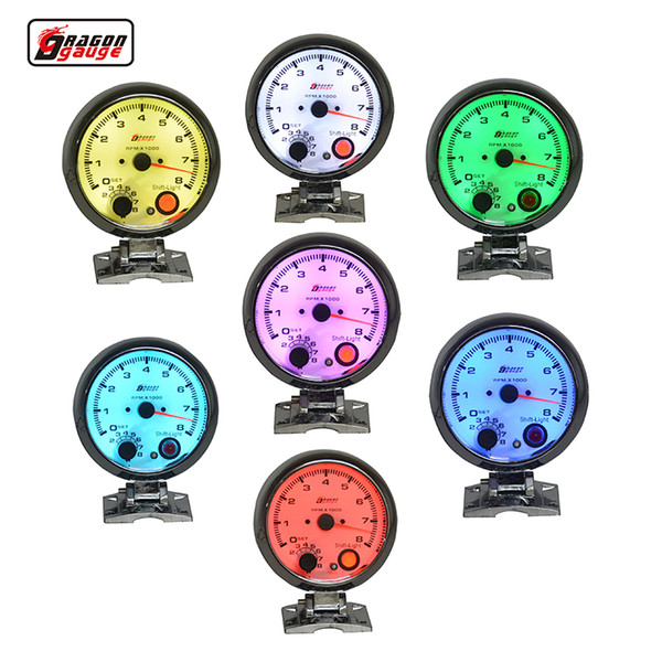 3.75 inch 7 Color Backlight Chrome shell Tachometer gauge With warning function 0-8000 RPM