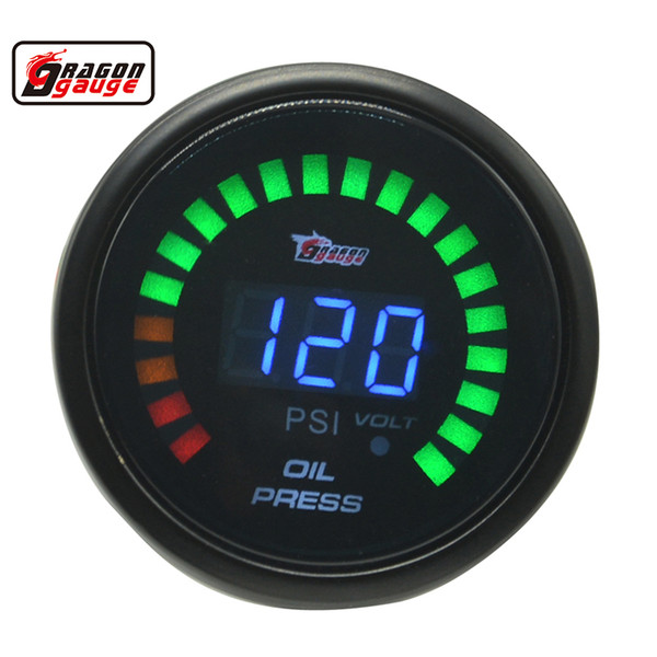 Dragon gauge 52mm Digital Smoked Black Shell Car Oil Pressure Gaug Meter 0-120 Psi And Volt Gauge With Sensor