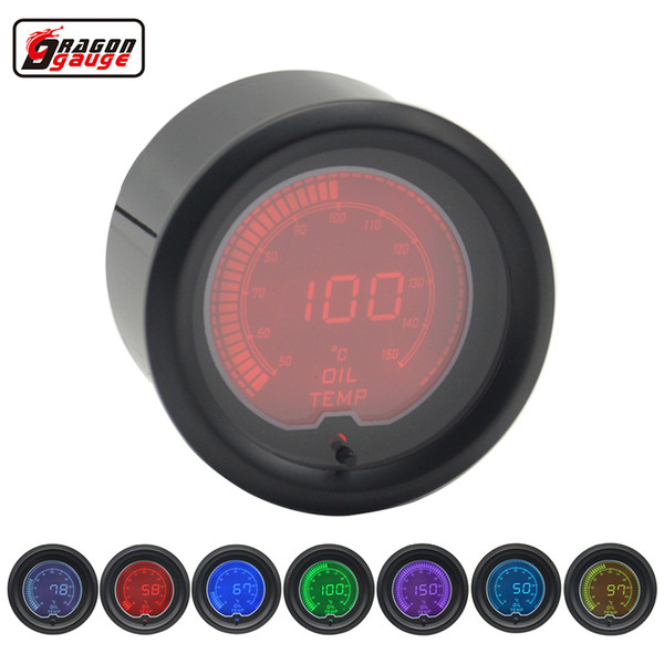 Dragon gauge 52mm 7 Color backlight LCD digital Oil temp gauge 40-150 Celsius temperature Equipped for sensor