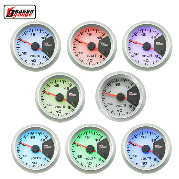 Dragon Gauge 52mm Stepper motor Silver outer ring Auto car motorcycle Voltage 8-18V 7 color lights volts gauge