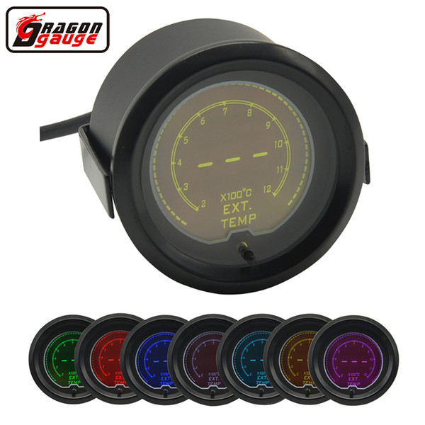 Dragon gauge 52mm 7 Color Backlight LCD Digital Auto Car Exhaust Temperature Meter EXT Temp Gauge Meter