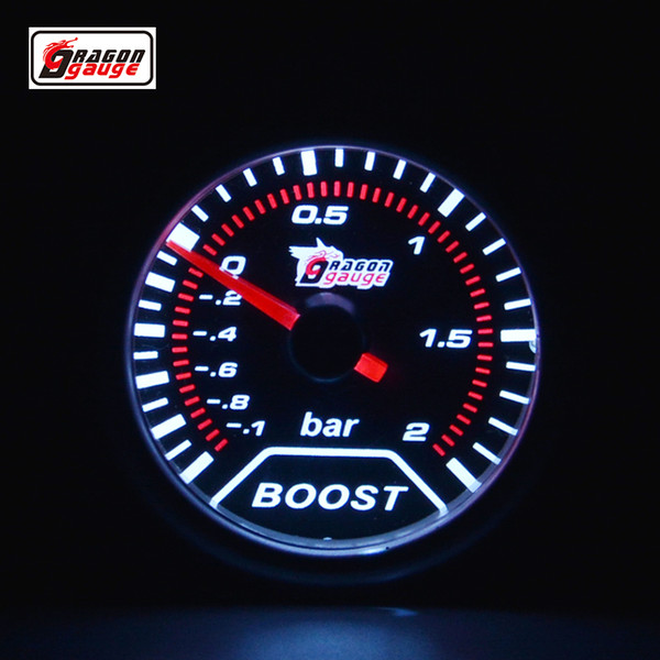 Dragon gauge Universal 2 Inch(52MM) White Backlight Sunglasses Auto Car Turbine Turbo Boost Gauge -1~2 Bar