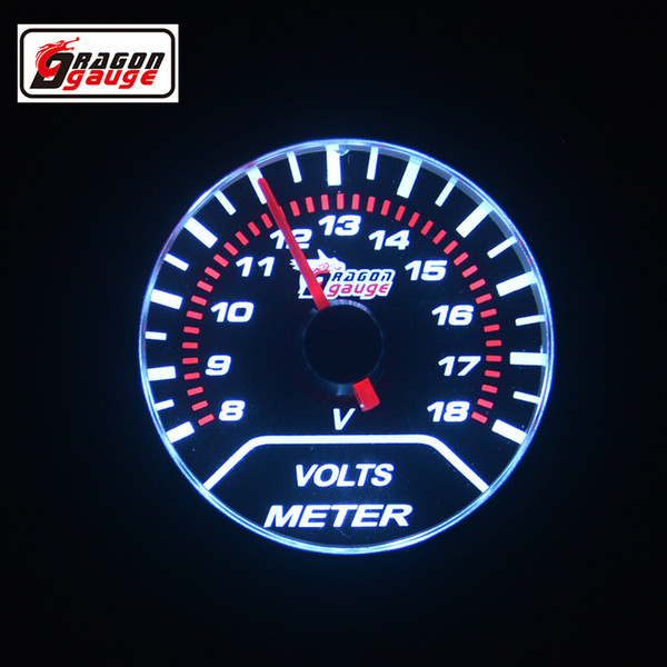 Dragon gauge52mm pointer White Backlight Car motorcycle Racing 12V 0.3A Auto Volt meter Car modification volt gauge