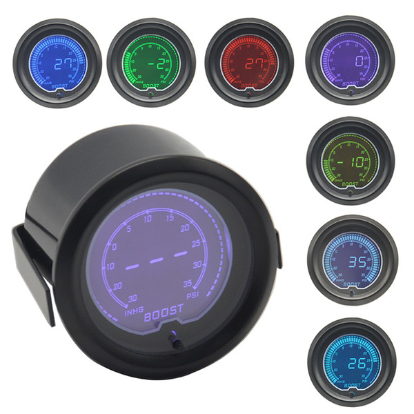 52mm 7 Color backlight Car Digital Auto Turbo Boost Gauge -30 In.Hg-35 PSI Meter With Sensor Turbo Boost Meter Pressure gauge