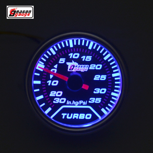 Dragon gauge 52mm Auto Car Turbo Boost Gauge Blue light Vacuum Meter Boost Pressure in.hg psi Gauge