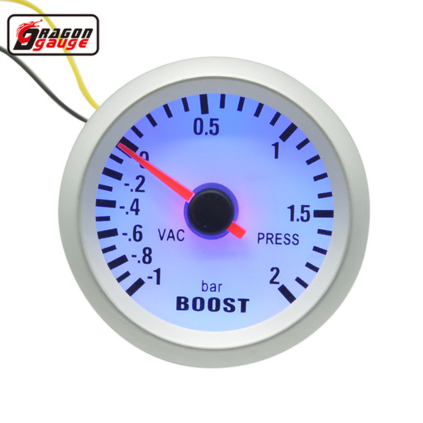 Dragon gauge High Quality White Shell 52mm Blue LED Car Turbo pressure -1-2 Bar Turbo Boost Gauge Meter Vacuum Press Gauge