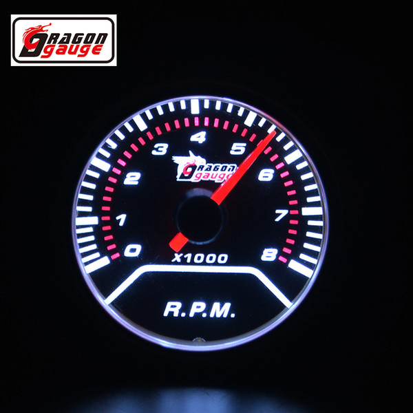 Dragon gauge 52 mm pointer white backlight Car modification 4.6.8 Cylinder tachometer gauge 0-8000 RPM