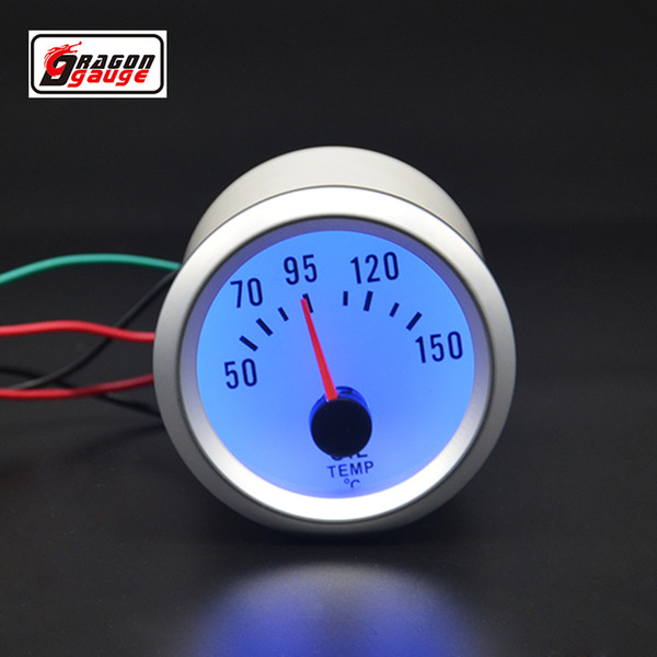 Dragon Gauge 52mm Silver shell Blue word car Refit oil temperature meter blue backlight Oil temp gauge