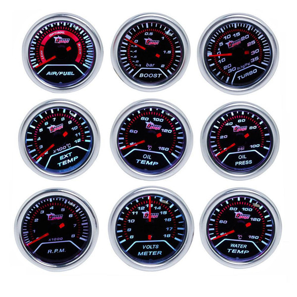 Universal Smoke Lens Boost/Water Temp/Oil Temp/Oil Press/Voltage/Air Fuel Ratio/Exhaust Gas Temp/Tachometer Gauge 52mm Analog led White Case