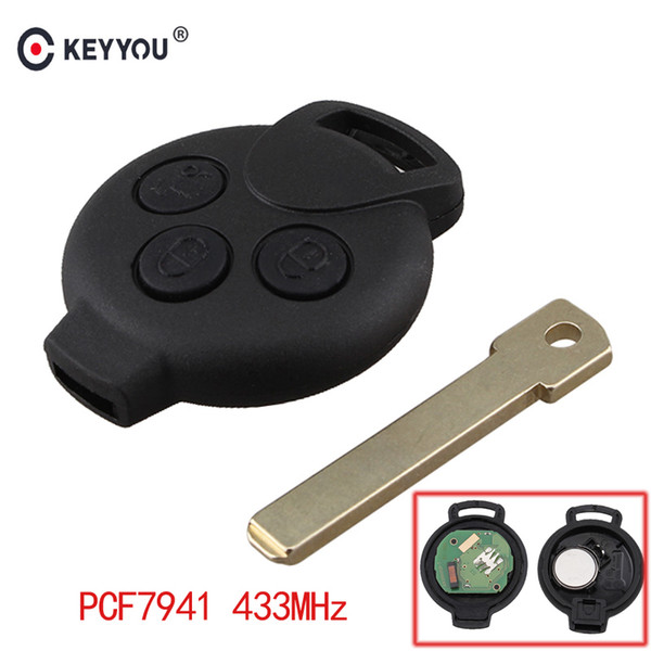 Ignition System Car Key KEYYOU Remote Control Car Key Fob Case 3 button 434 mhz ID46 (7941) chip For Smart Fortwo 2007