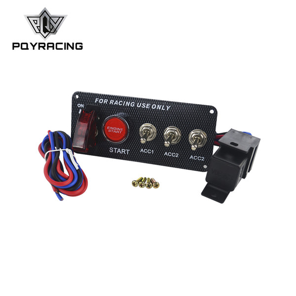 PQY RACING - Start Push Button LED Toggle Carbon Fiber Racing Car 12V LED Ignition Switch Panel Engine PQY-QT313