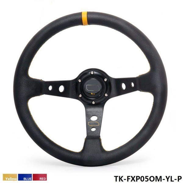 Tansky - High Quality 350MM PVC Racing Aluminum Frame Light Weight 6-Hole Steering Wheel Modified Jdm Sport ( yellow red blue )TK-FXP05OM-P