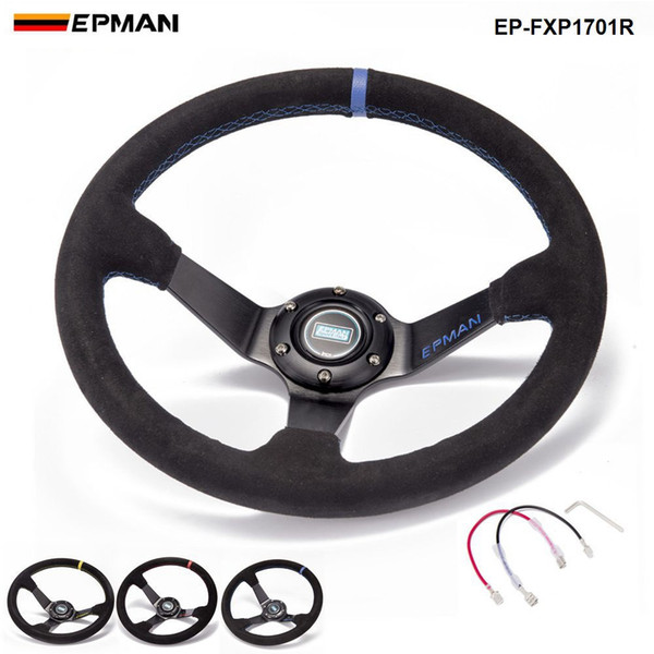 EPMAN -NEW Auto 350mm Deep Dish Drift Racing Steering Wheel Suede leather With Horn Button EP-FXP1701R