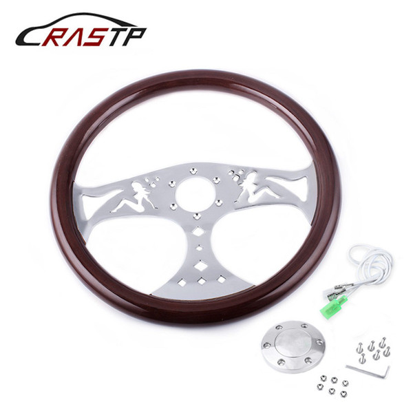 RASTP-New 380mm Real Wood Steering Wheel Universal 15