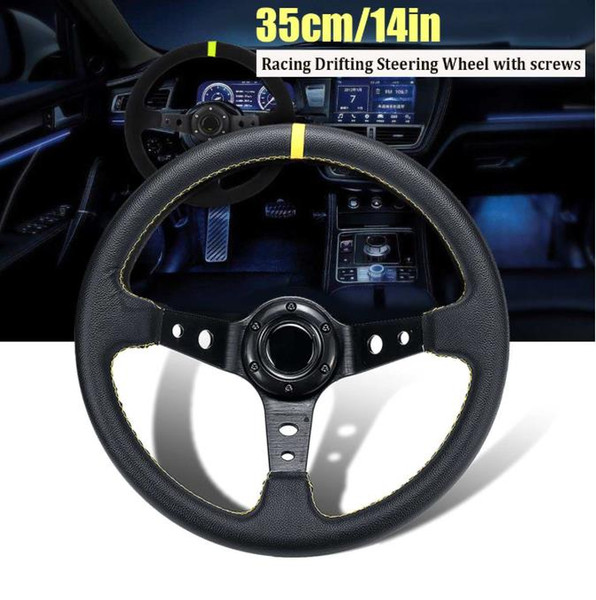 14inch 350mm Deep Dish Drifting Steering Wheel Universal Leather Aluminum Car Auto Racing Sport Steering Wheel Accessories