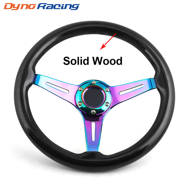 14inch 350mm Steering Wheel Solid Wood Black Steering Wheel With Neo Chrome Spoke